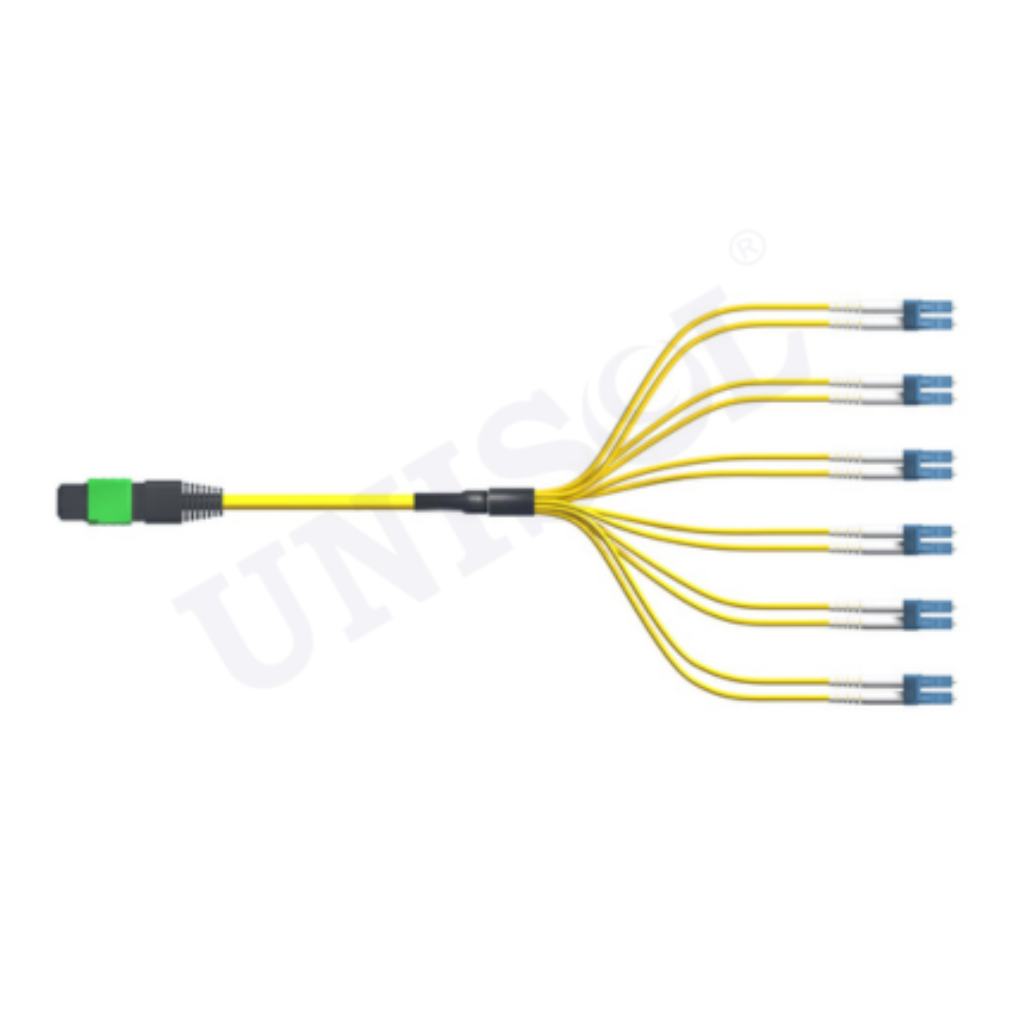 MPO breakout cable for high-density fiber optic network connections