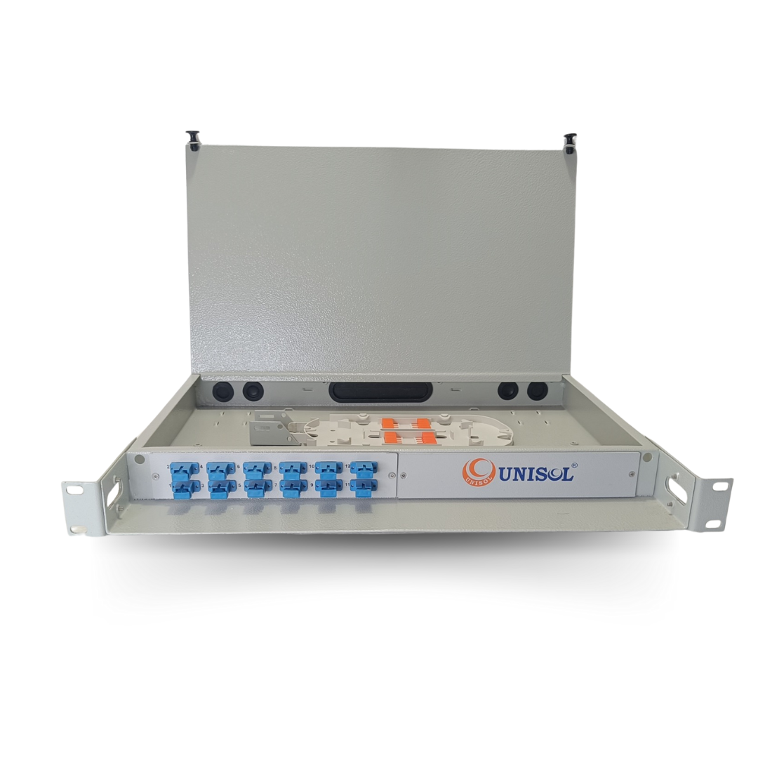 12 Fiber Rack Mount Patch Panel – 1U Terminal Box With LC Adapters – 19"